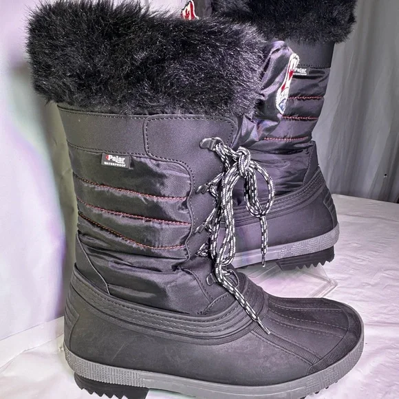 Pajar Black Snow Boots with Gray Fur